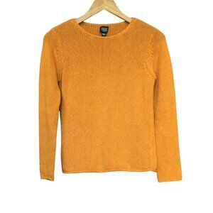 Eileen Fisher Petite Womens Orange Knit Sweater Top Size PP